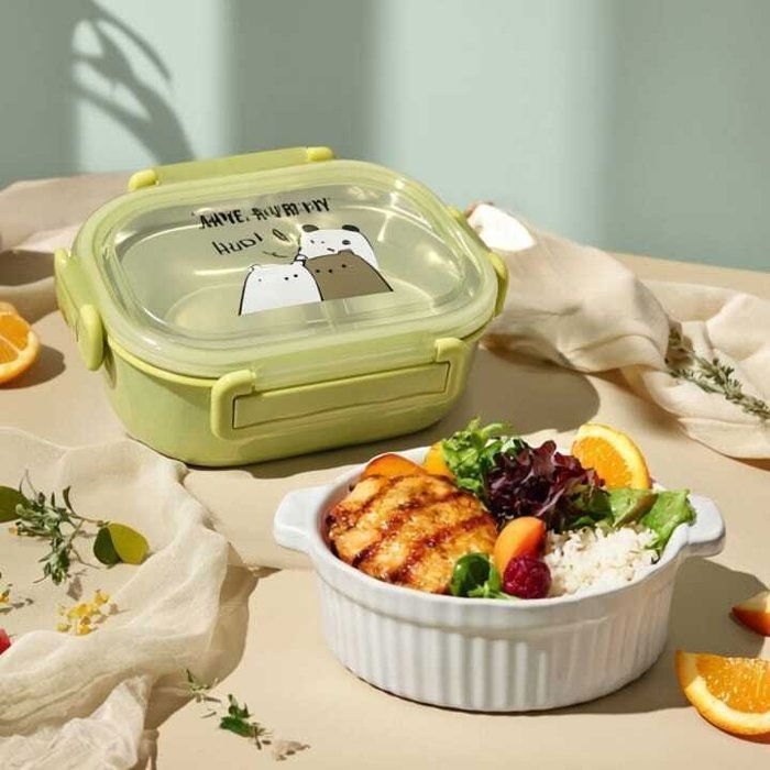 Image de Lunch box à deux compartiments sur inox avec cuillère – Idéal école &amp; travail HAVE NICE DAY, - Unbranded