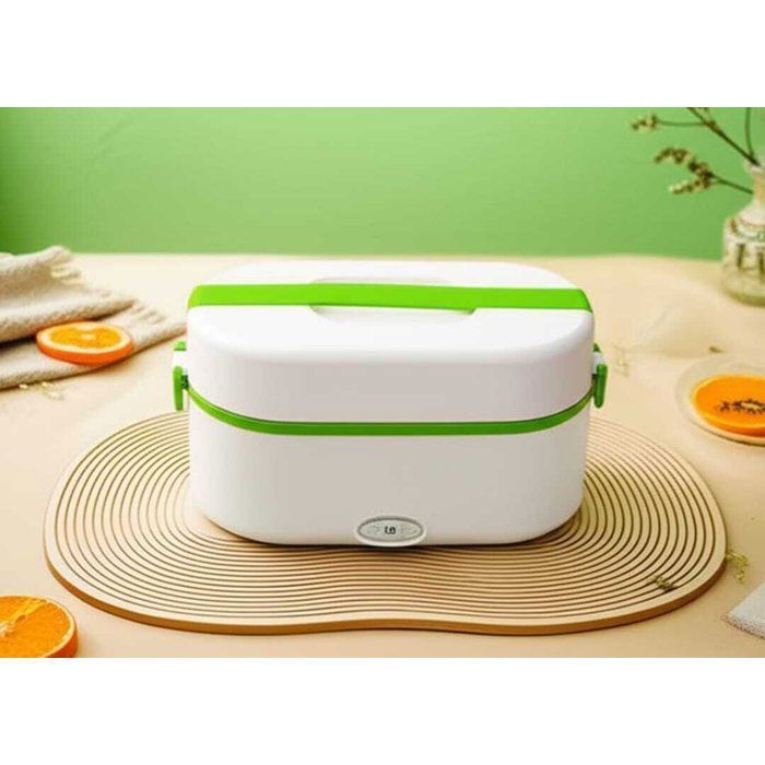 Image de Lunch Box Chauffante Électrique Portable – 2 Récipients Inox 1,2L – Enfants et adultes 23/12/H14 cm-blanc et vert