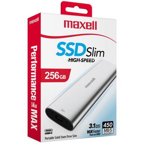 Image de Maxell SSD Slim Externe 256GB PC&amp;Mac Compatible Super Vitesse 450MBs USB 3.1 Type-C - Unbranded
