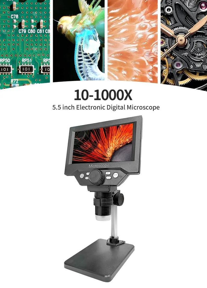 Image de Microscope Numérique 1000X 1080P 5.5 "LCD Microscope Loupe avec Support Microscope pour Réparation Électronique - Unbranded