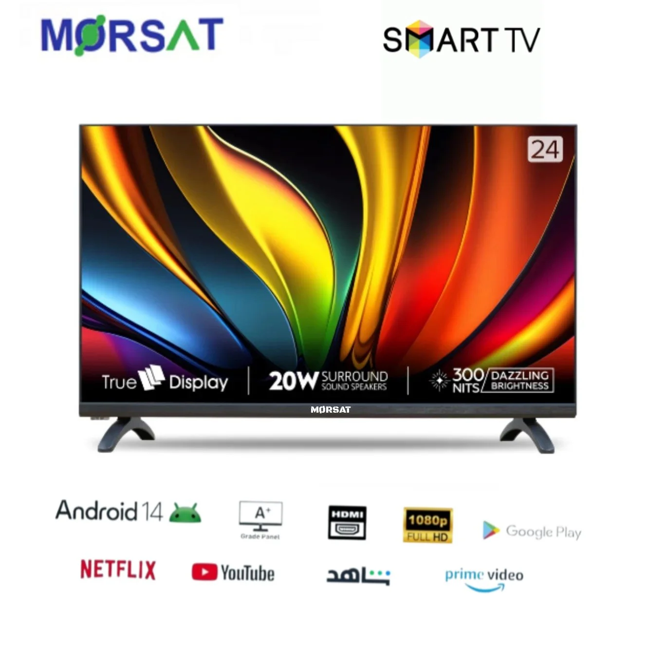 Image de MORSAT Tv 24 Smart Android 14″ Récepteur intégré+ TNT + HDMI + USB +FHD - Unbranded