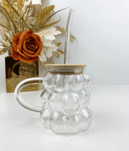 Image de Mug - Verre - 400 Ml - Couvercle en bois - Paille en verre - Résistant aux chocs thermiques - Unbranded