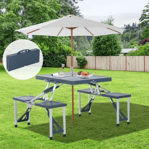 Image de Outdoor Gear Table de camping portable pour pique-nique ou plage avec 4 sièges et trou pour parasol - Unbranded