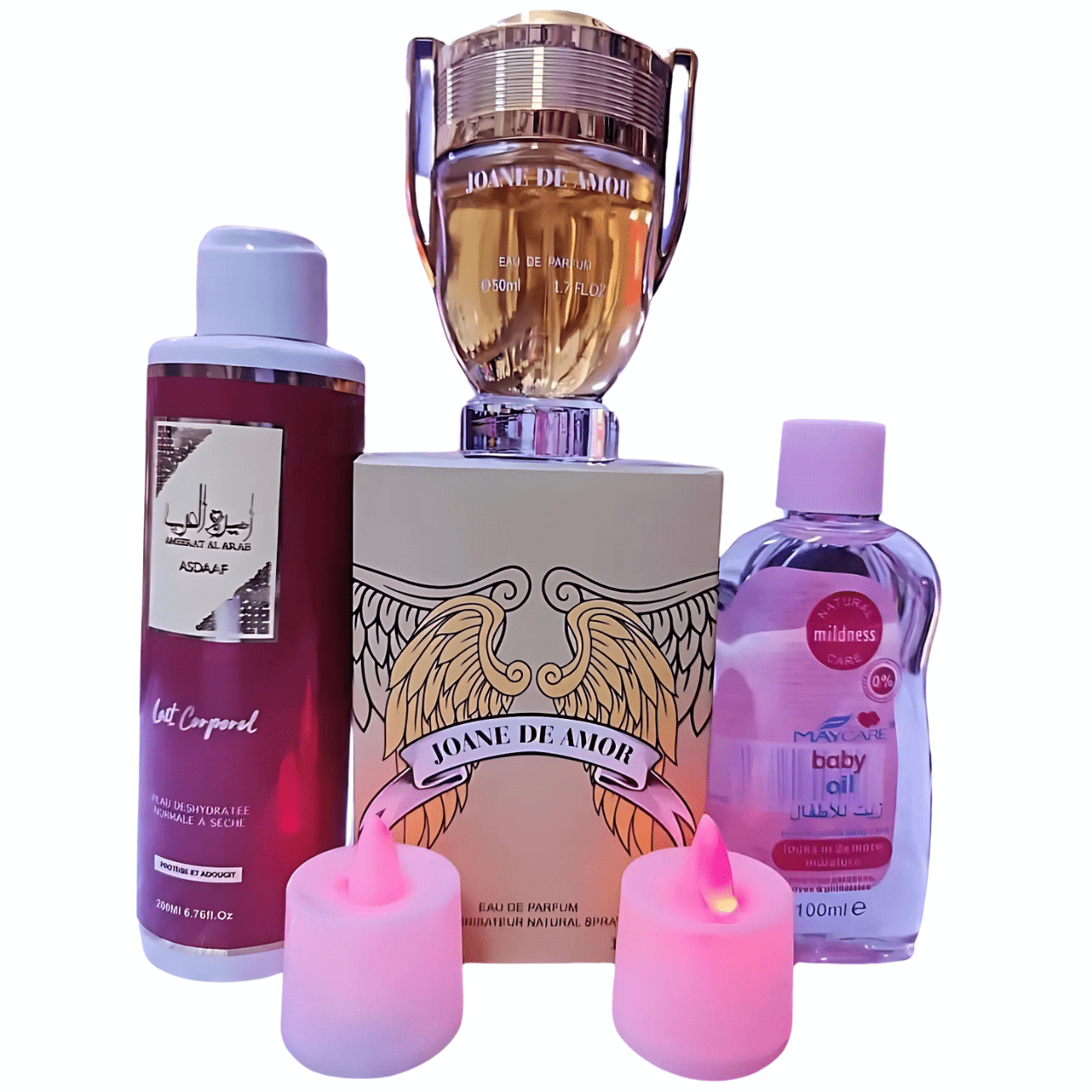 Pack Jonne De Amor + Maycare Baby Oil + Diadémant (اميرة العرب) + Bougies (2 pièces)