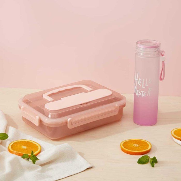 Image de Pack Lunch Box Chauffante Électrique +gourde 900ml - Inox Amovible - 3 Compartiments - 1,5L - Rose et Blanc