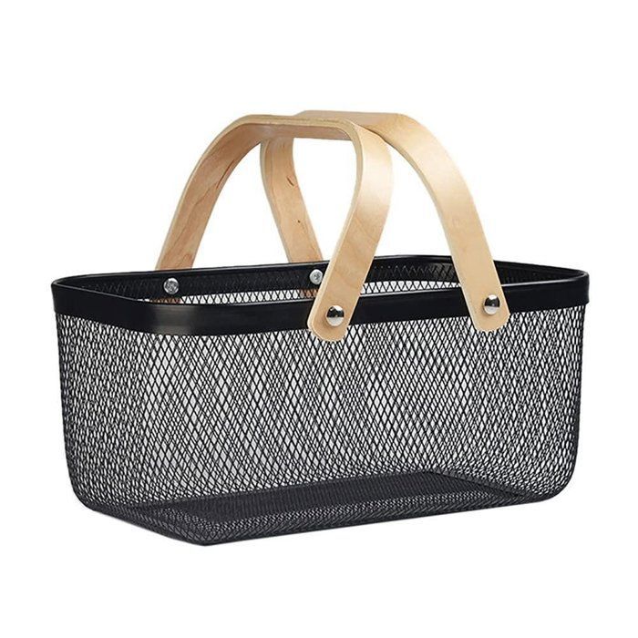 Image de Panier Rectangulaire - MéNagers - Noir - Bois - Fer Forgé - 40x24,5x18cm - Unbranded