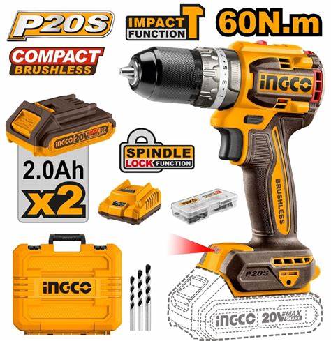 Image de PerceuseVisseuse 20V 60Nm 2Batt sans charbons SI