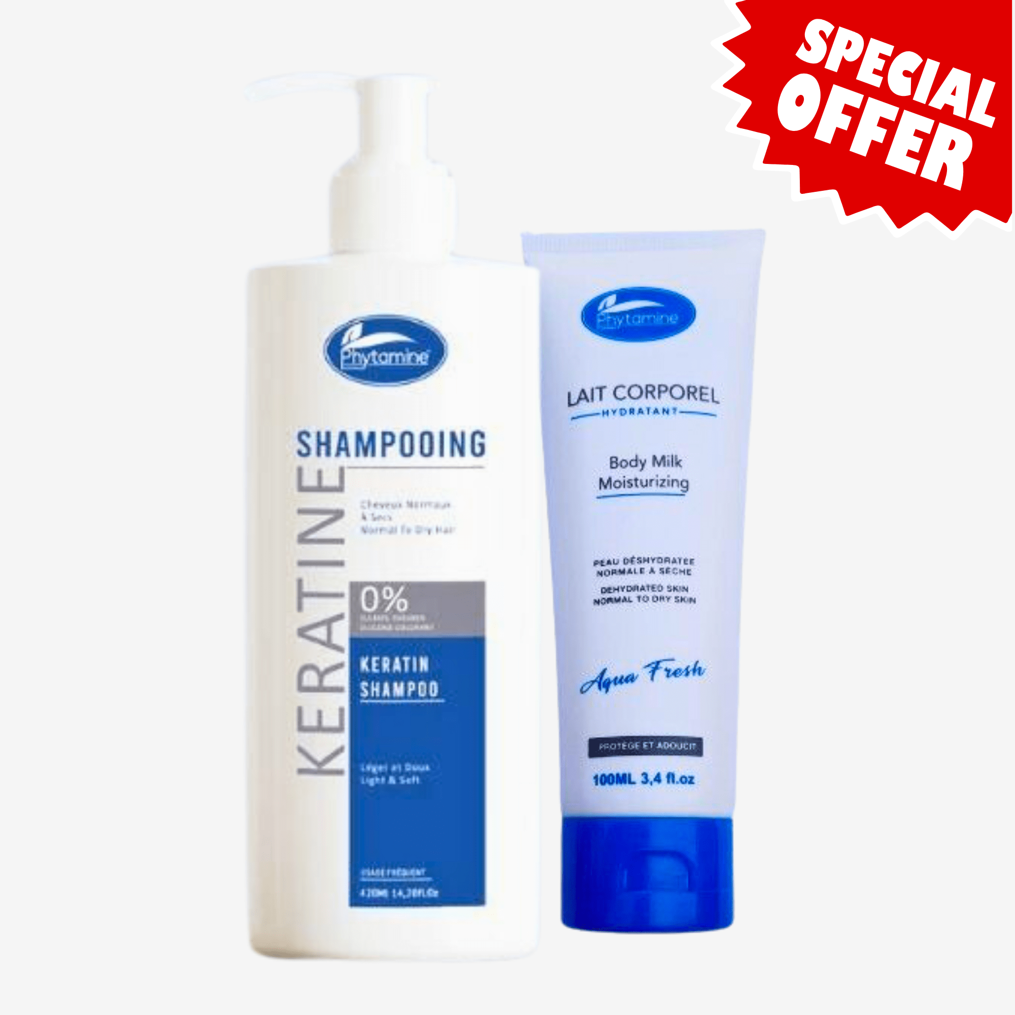 Image de Phytamine Pack Shampooing Kératine Cheveux Normaux à Secs 420 ml + Lait Corporel Hydratant Offert - Unbranded