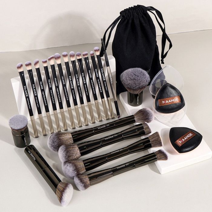 Image de Pinceaux de maquillage - MAANGE - 20 pièces - 2 éponges - Couleur marron - Pour tous types de peau - Unbranded