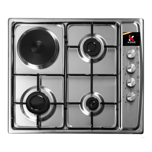 Plaque de Cuisson Kenz 4 Feux – Gaz + Électrique – 60 cm – Inox
