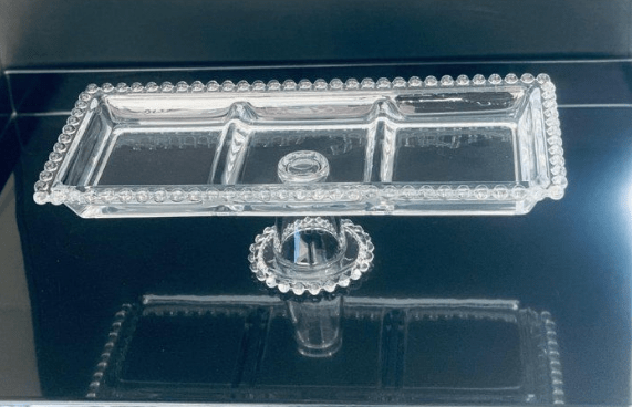 Image de PLAT A COMPARTIMENT A PIED REC MODEL SIMPLE EN CRISTAL 30/13CM - Unbranded