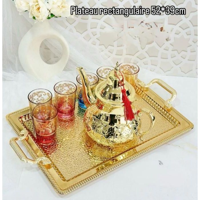 Image de Plateau - Acier Inoxydable - Turque - Doré - 44cm x 32cm - Rectangulaire - Unbranded
