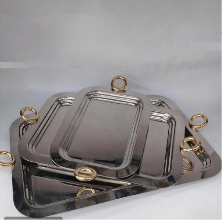 Image de PLATEAU EN INOX SEDEN EN INOX ANSES DOREES GM 18 CARATS COULEUR ARGENTE 47CM/34,5CM - Unbranded