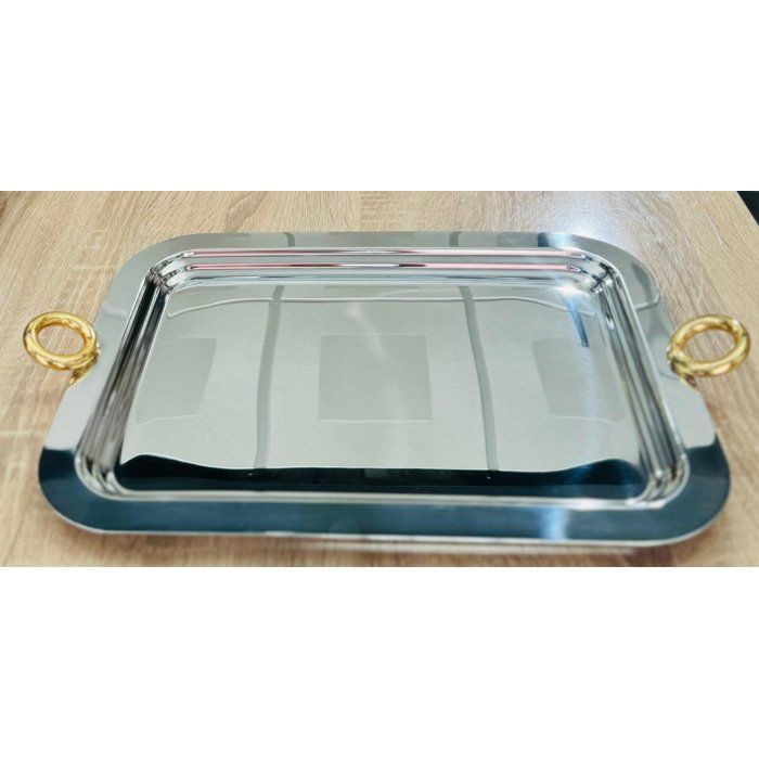 Image de PLATEAU EN INOX SEDEN EN INOX ANSES DOREES MM 18 CARATS COULEUR ARGENTE 39CM/28CM - Unbranded