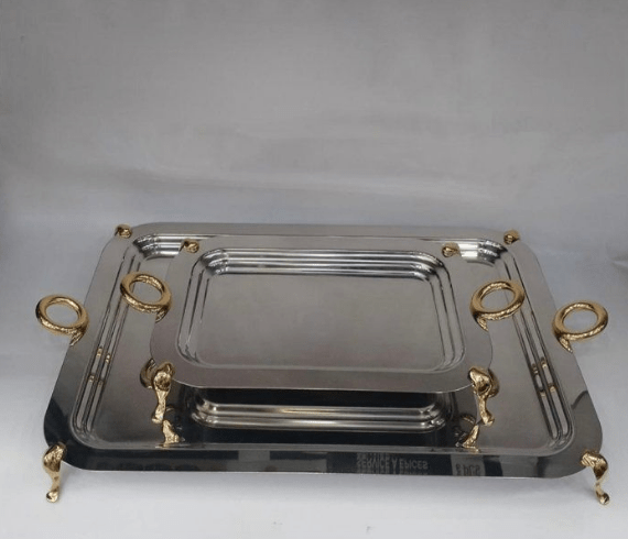 Image de PLATEAU EN INOX SEDEN EN INOX ANSES DORE PM A PIED 18 CARATS COULEUR ARGENTE 30,5/22CM - Unbranded