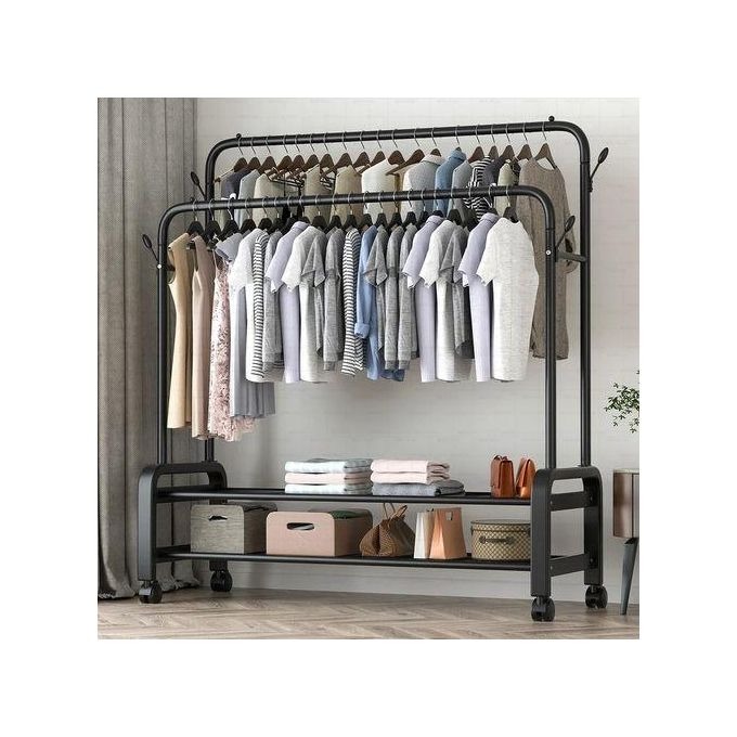 Image de Porte-vêtements Mobile – Capacité 68 kg, Double Barre avec Roulettes - Unbranded