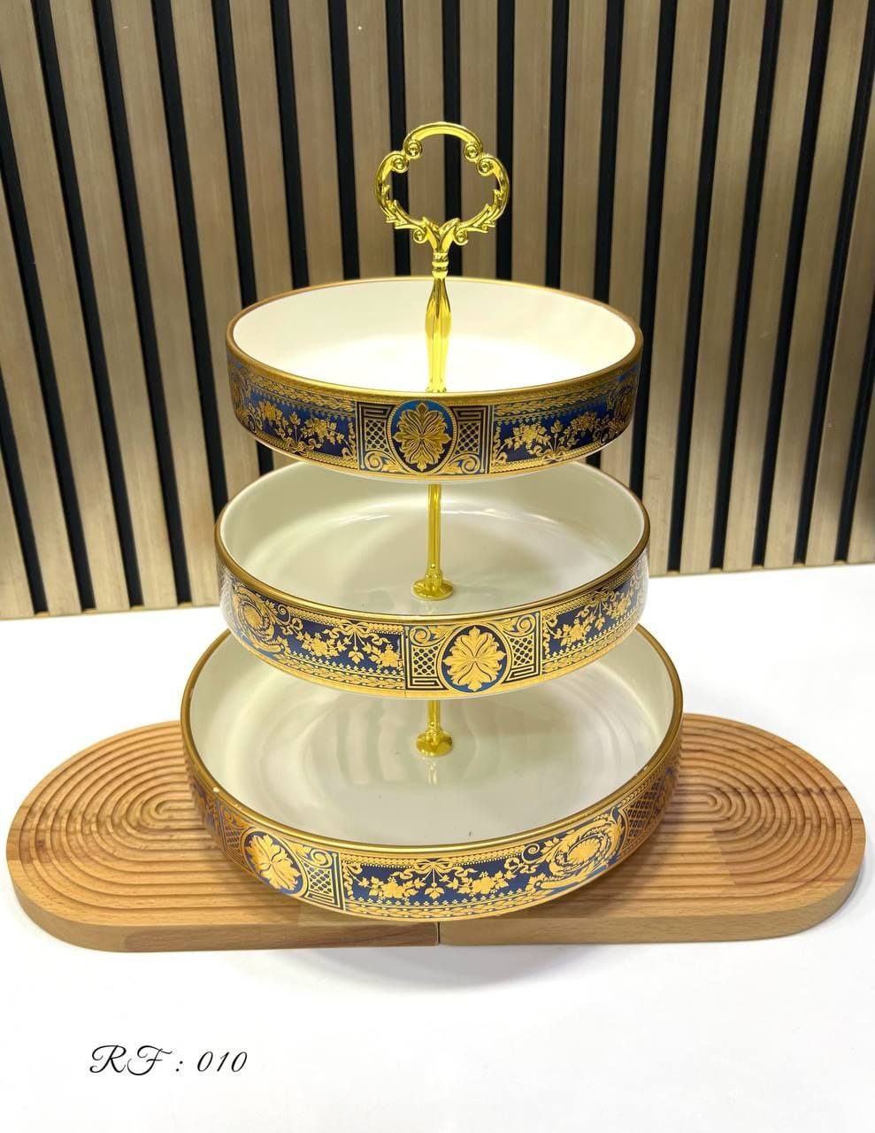 Image de Présentoir Gâteaux 3 étages Serviteur LIMOGES filet doré Empire Ancien Pastry - Unbranded