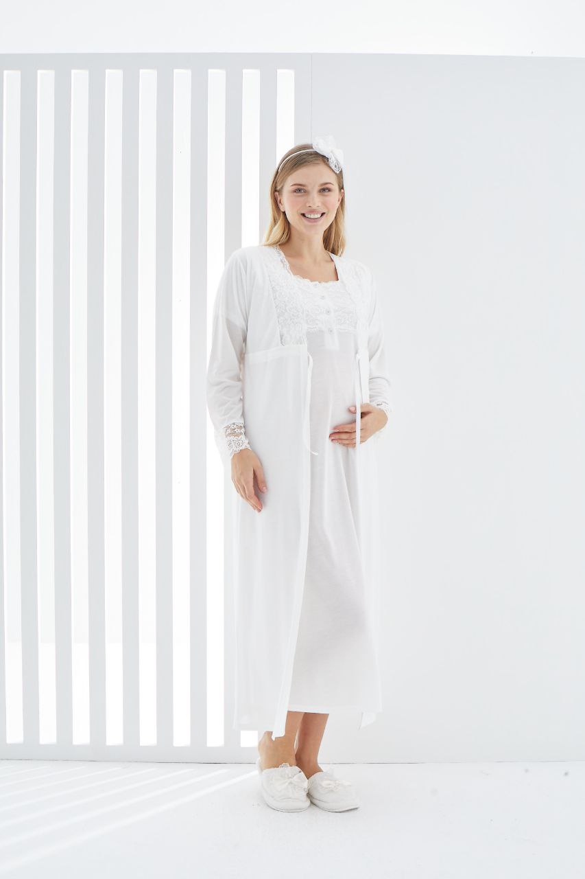 Image de Pyjama dentelle grossesse Allaitement Robe de Chambre Longue avec Peignoir - Unbranded