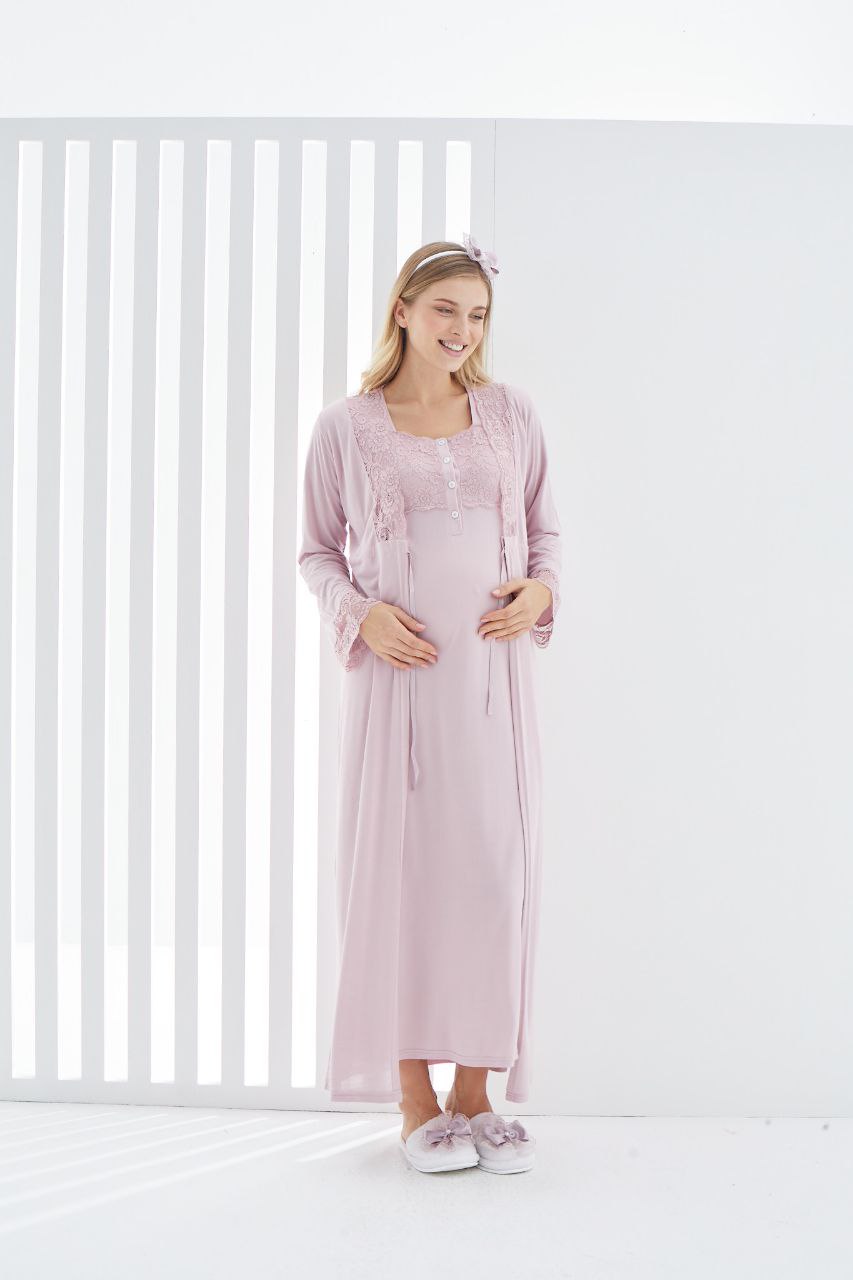 Image de Pyjama robe dentelle grossesse Allaitement 2pcs : Rose - Unbranded