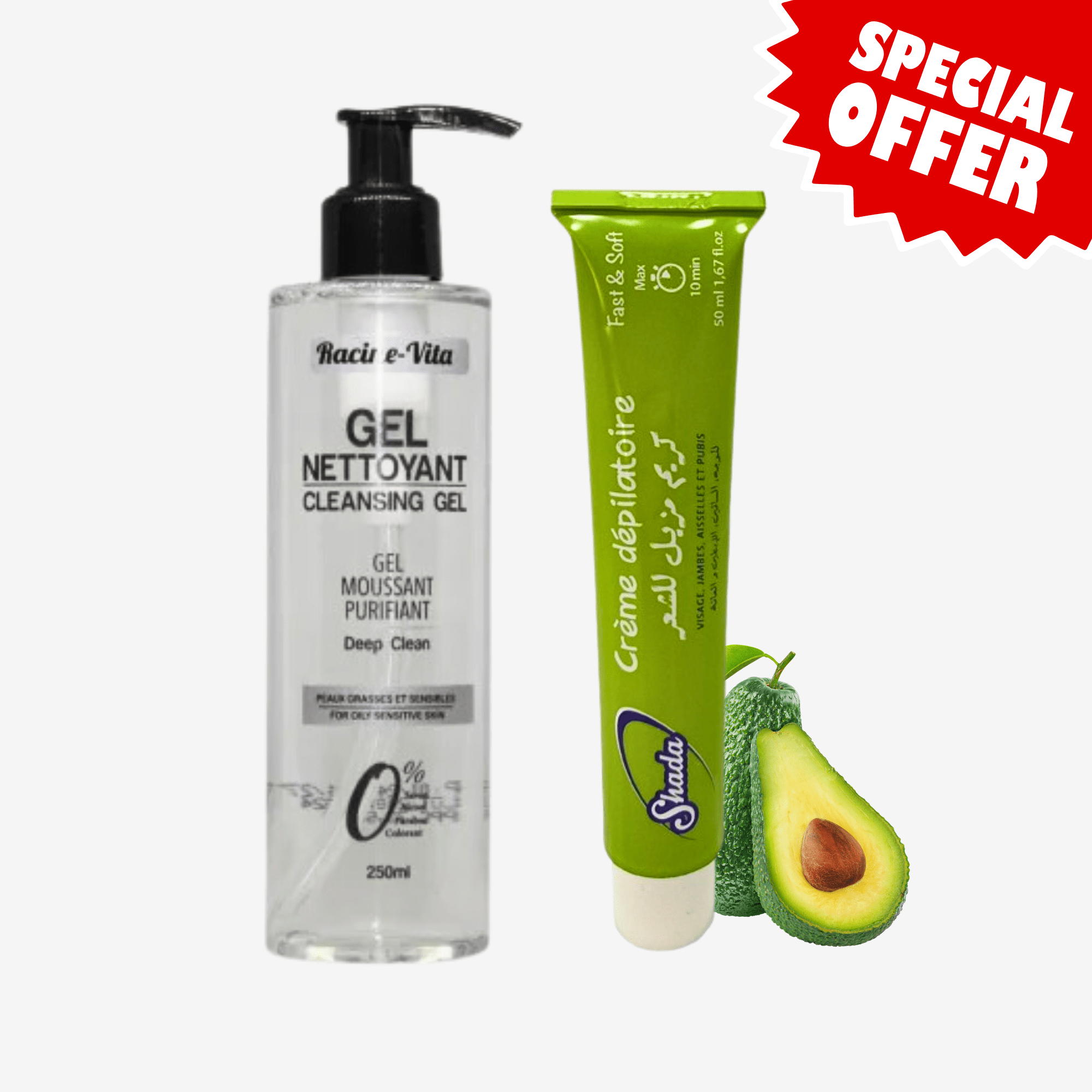 Image de RACINE VITA PACK GEL NETTOYANT PEAU MIXTE A GRASSE 250ML + CREME DEPILATOIRE AVOCAT VITAMINE E - Unbranded