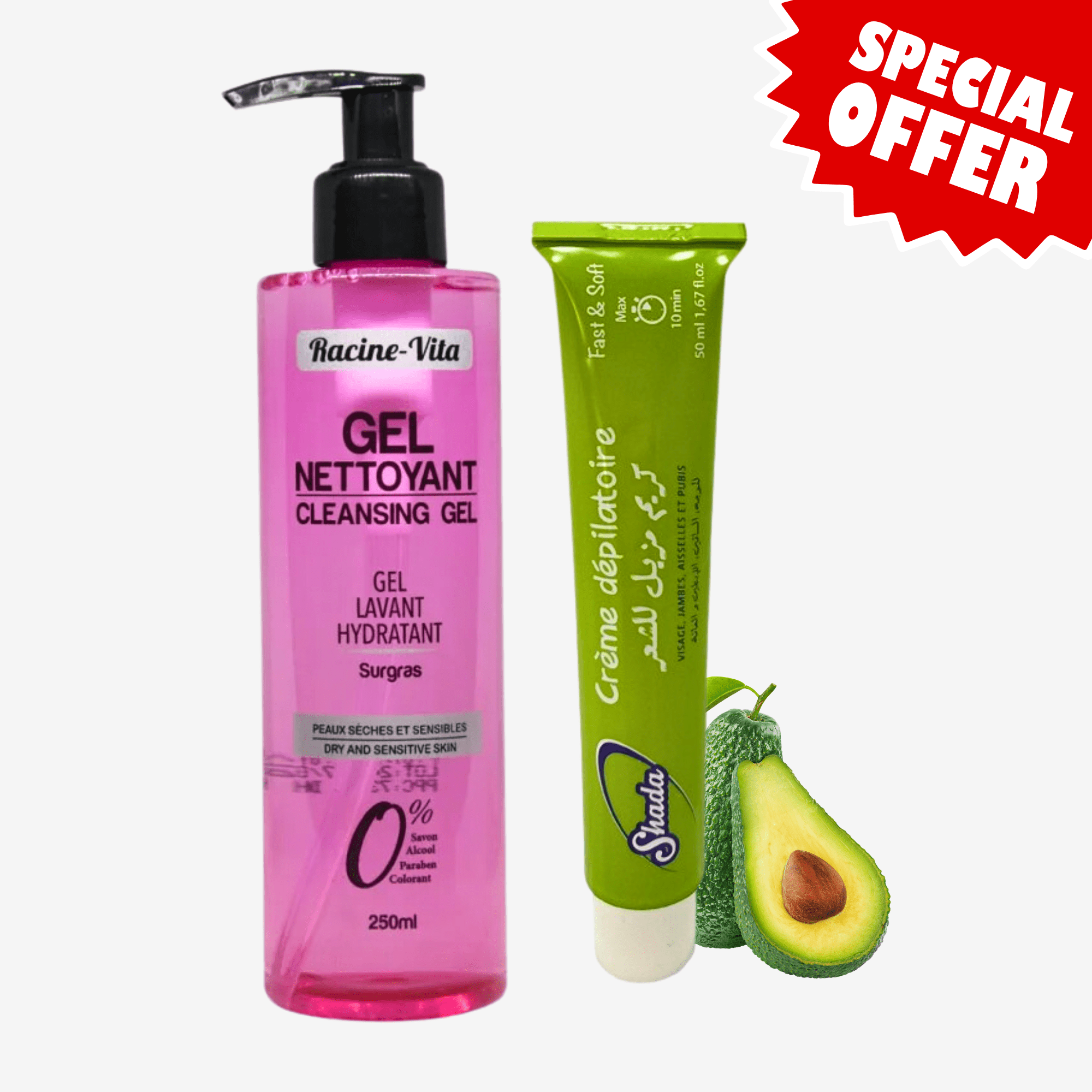 Image de RACINE VITA PACK GEL NETTOYANT PEAU SÈCHE 250 ML + CRÈME DÉPILATOIRE AVOCAT VITAMINE E - Unbranded