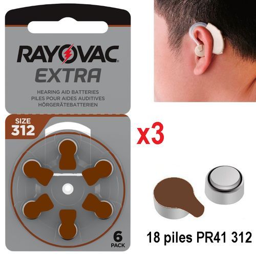 Image de Rayovac Extra Hearing Aid Batterie //Aide Auditive 1.45v Size 312 PR41 //3 Pack x6 Piles