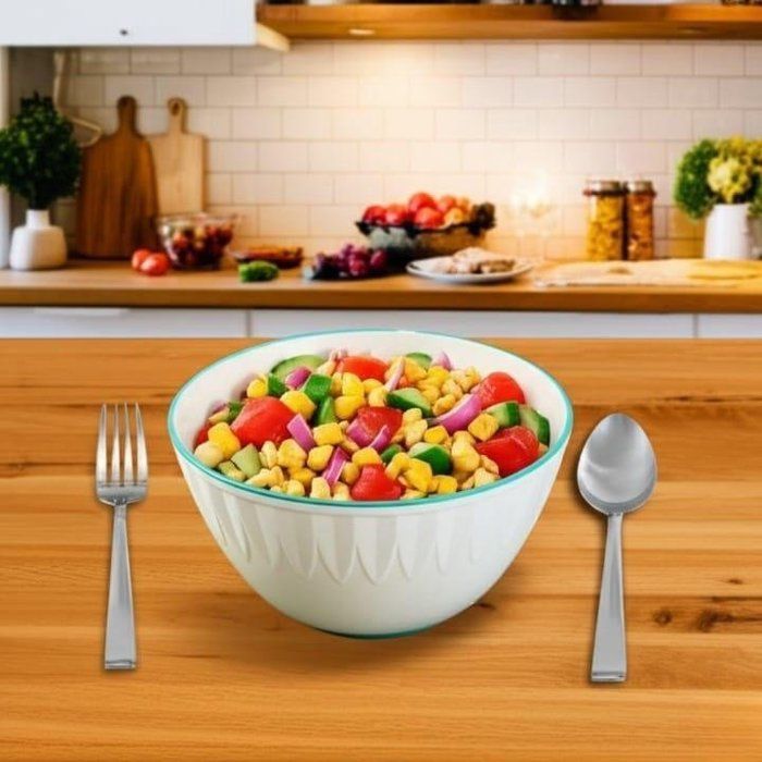 Image de Saladier design en céramique blanche avec bord vert – Élégance moderne pour cuisine raffinée - Unbranded