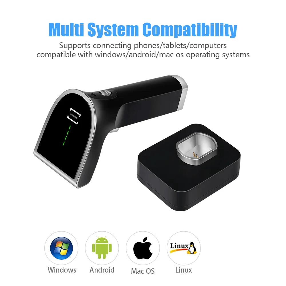 Scanner codes-barres1D/ 2D sans fil avec base