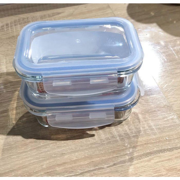 Image de Set de 2 boîtes 400 ml et 320 ml en verre hermetiques avec couvercles-couleurs bleu et rose - Unbranded