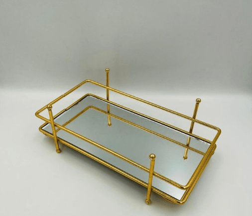 Image de Support en verre miroir et métal rectangulaire -Plateau miroir rectangulaire décoratif pour bougies en métal doré 27/14/10cm - Unbranded