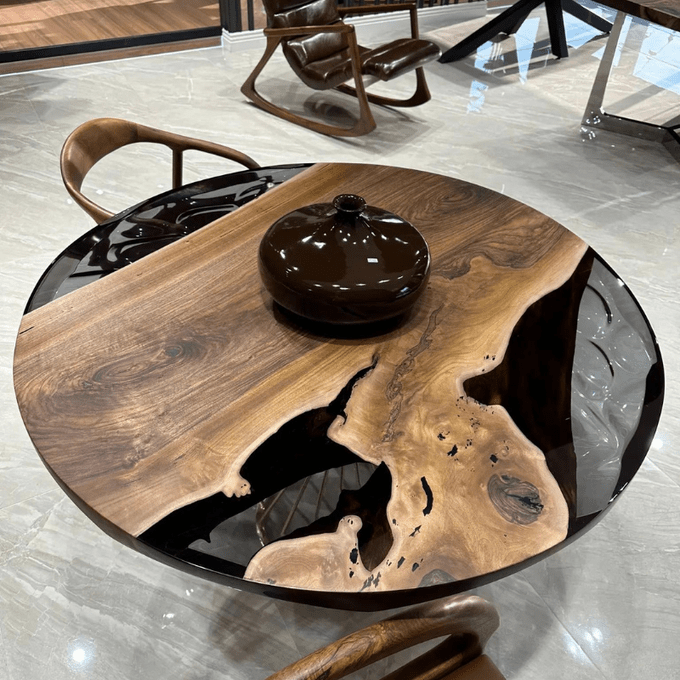 Image de Table ronde en noyer foncé et résine Epoxy transparente - Unbranded