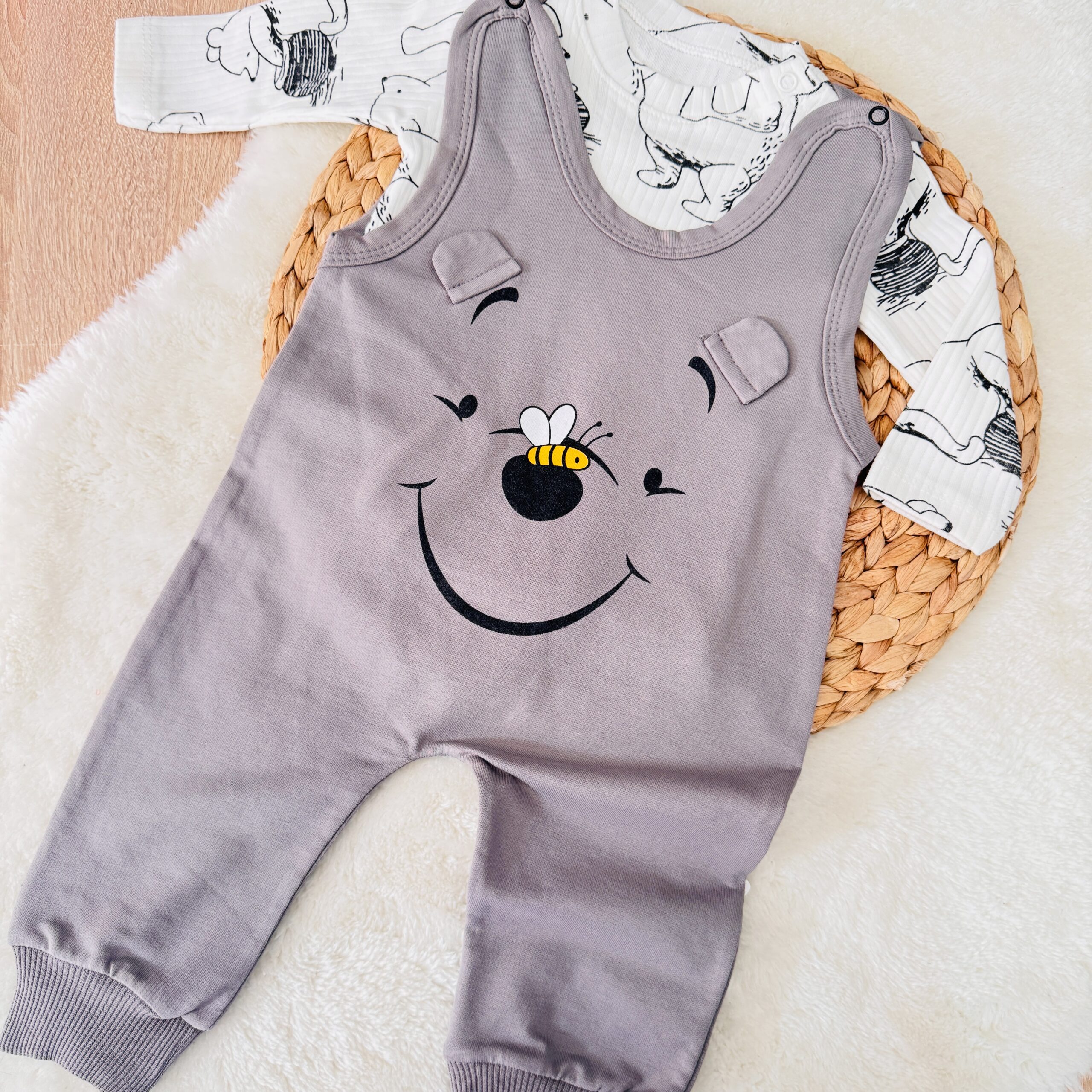 Image de Tenue salopette bébé avec pull gris- Winnie the pooh - Unbranded