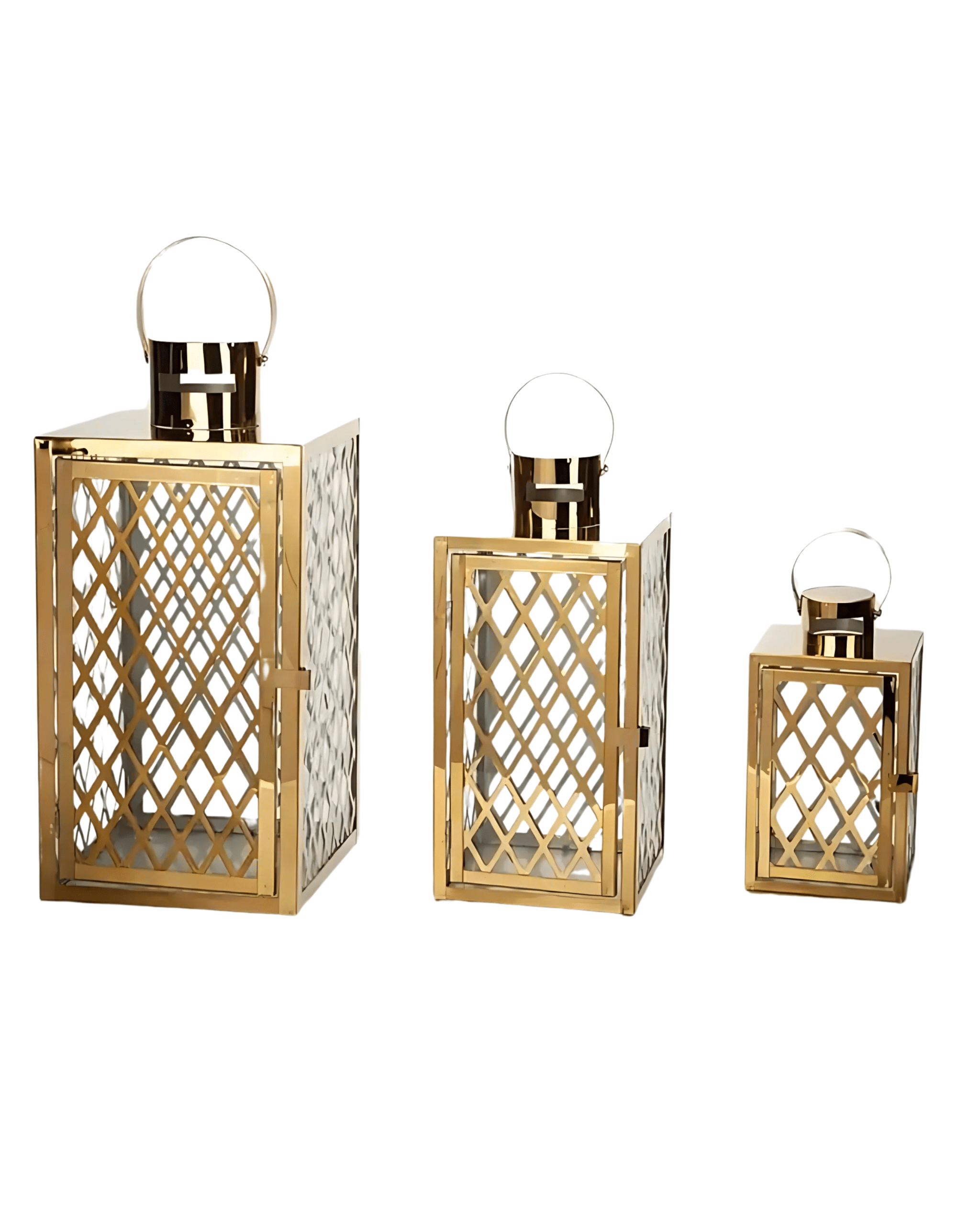 Image de TRIROCKS Ensemble de 3 Lanternes Dorée en Acier Inoxydable - Unbranded