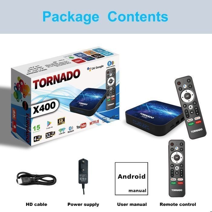 Image de TV Box Tornado X400 Android 15 4K 4/32GB RAM/ ROM Wifi 2.4/5 RJ45 BT - Unbranded