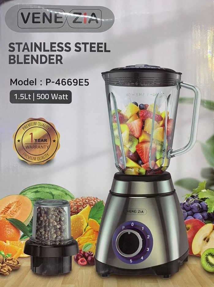 Image de VENEZIA ITALIAN DESIGN Mixeur blender 5 vitesses 1,5 litres 500W + moulin à épice en verre - Unbranded