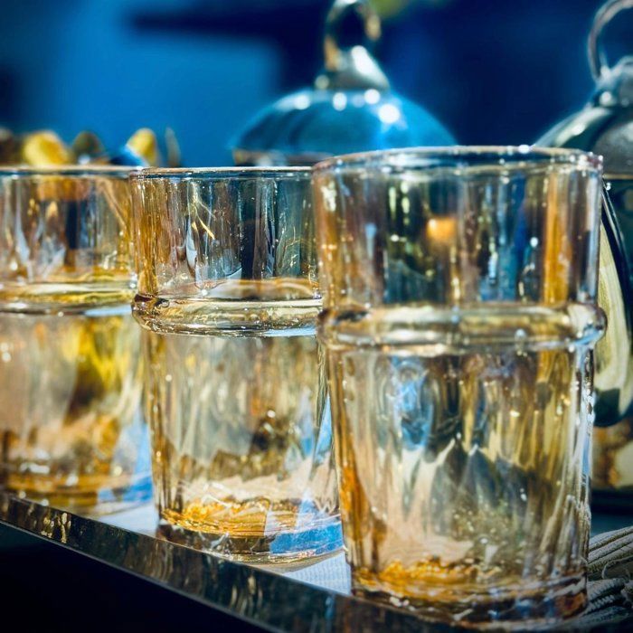 Image de Verre à thé - Ensemble - 12 pièces - Cristallin - Beige - Doré - Compatible lave-vaisselle - Unbranded